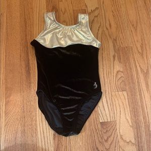 Black and Gold Velvet Sparkle Gymnastics Leotard
